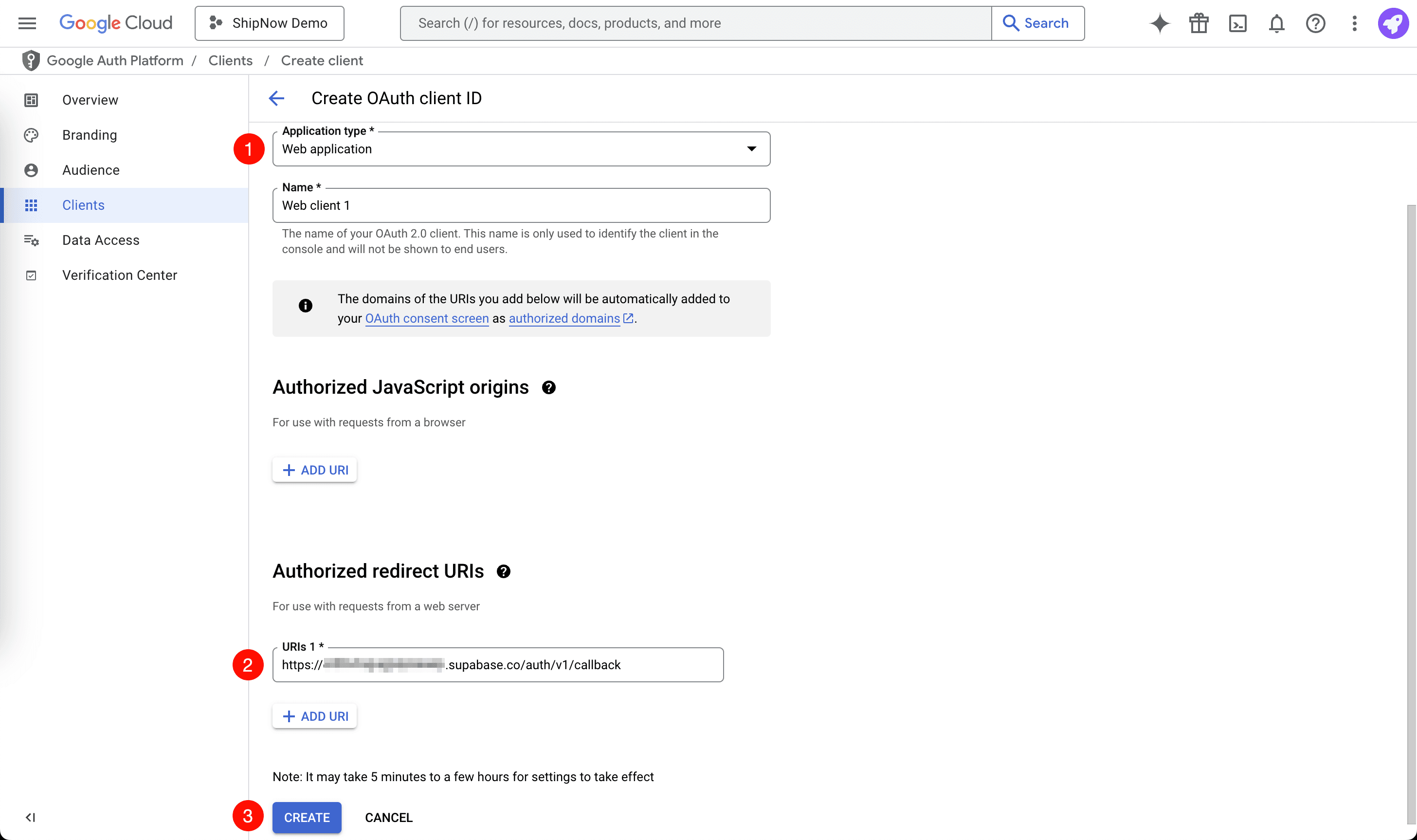 Create OAuth client ID and secret