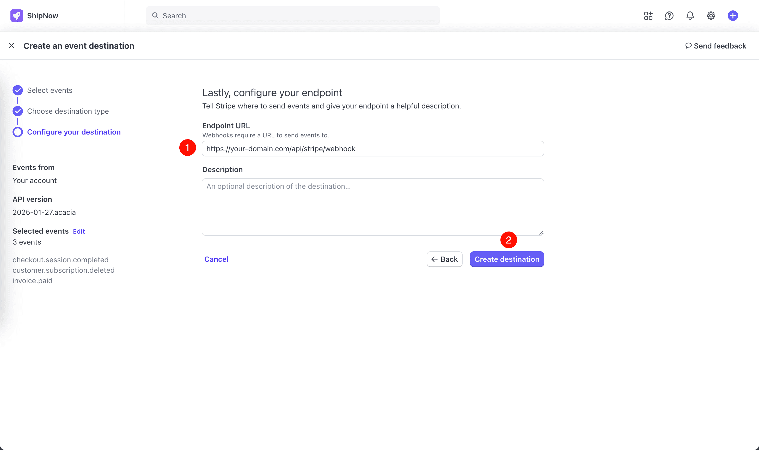 Create Stripe webhook