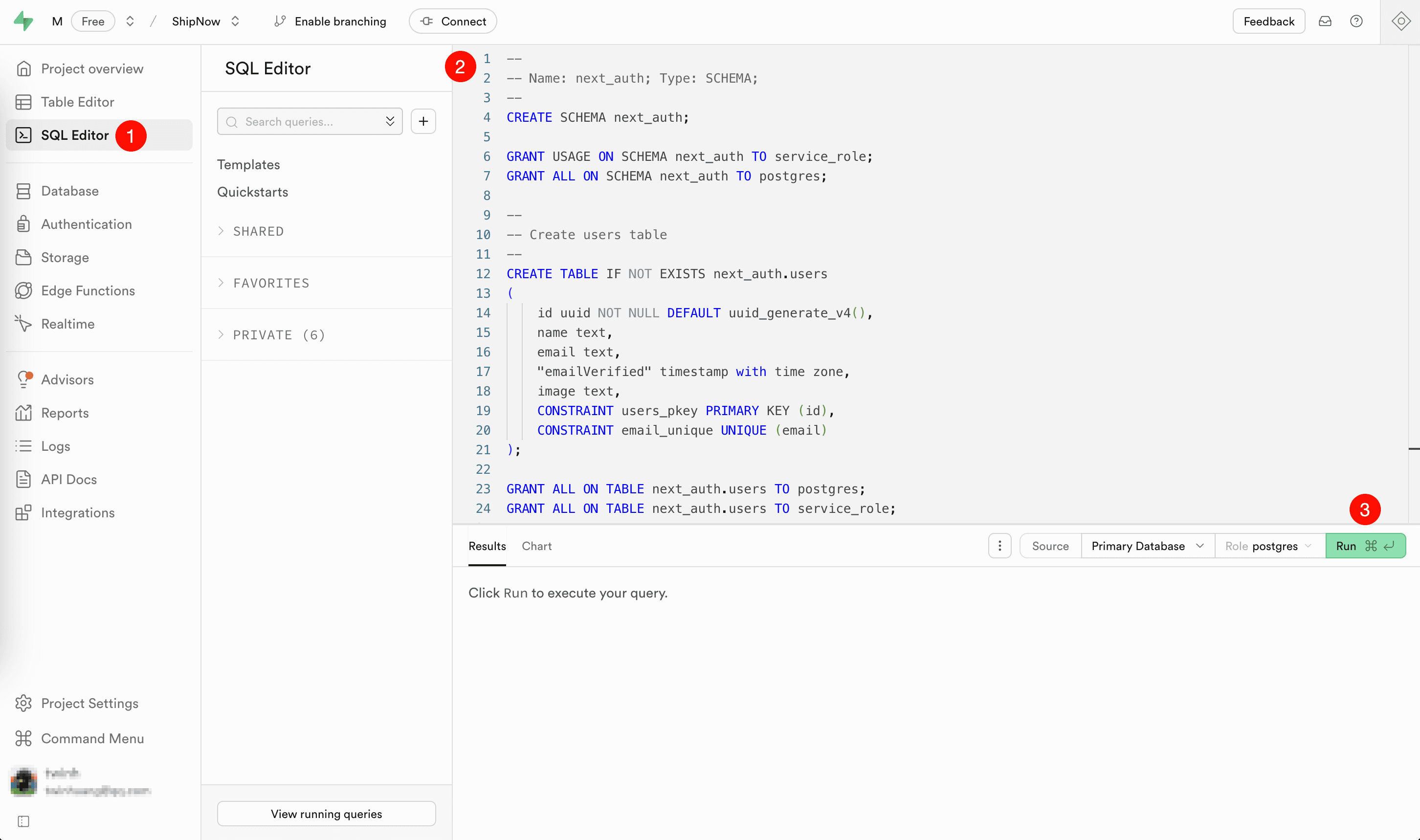 Run SQL schema to your database